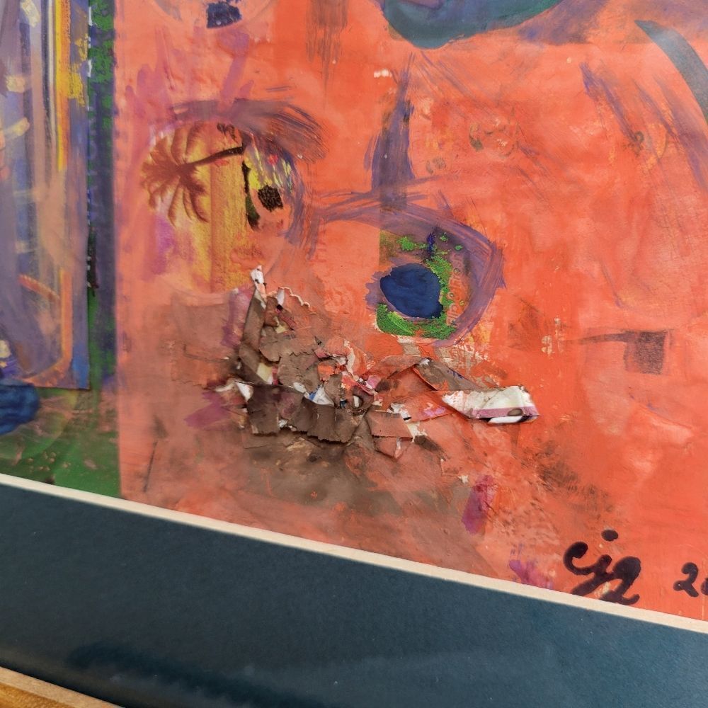 Abstract Mixed Media Collage Art Paint Pencil Drawing Original Signed Frame - Picture 12 of 14